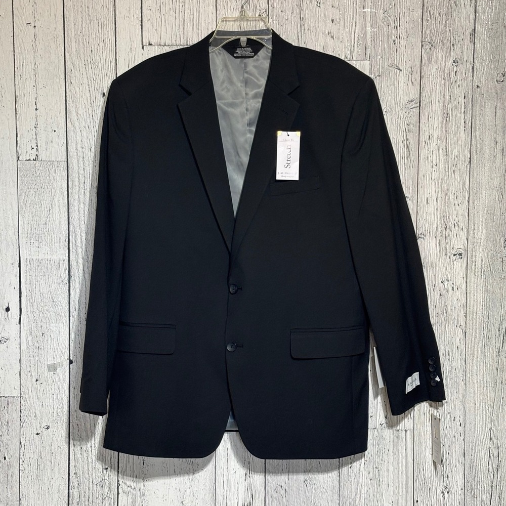 J.M. Haggar Mens Premium Stretch Solid Suit Jacket Black 46 Regular HZ00182